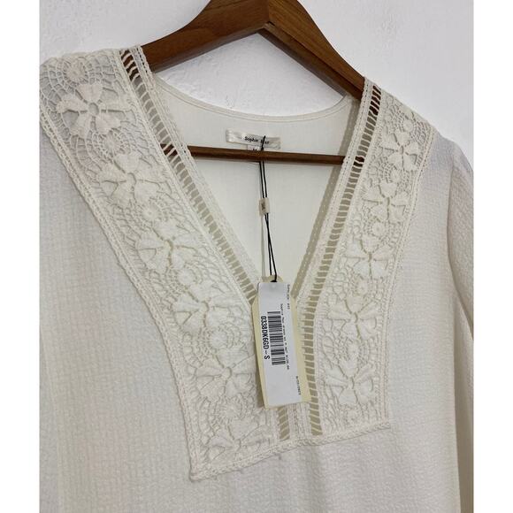 NWT Sophie Max Size Medium Cream Shift Dress Lace Neckline Bell Sleeves Beachy - Picture 5 of 9